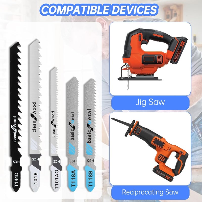 Runhike T Shank Jigsaw Blades Compatible with Black and Decker,25PCS Multi-Purpose HCS Jigsaw Blades Set Compatible with Black and Decker (T101AO, T144D, T118B, T118A, and T101B,Each 25pcs) - Image 2